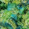 1 Yard Green and Blue Ferns and Foliage Digitally Printed Silk Chiffon 53 inch Width
